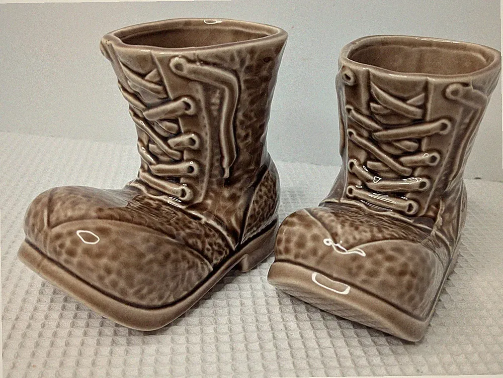 Planter Set Combat Hiking Boots Vintage Wygant Floral Lace Up Brown Speckled