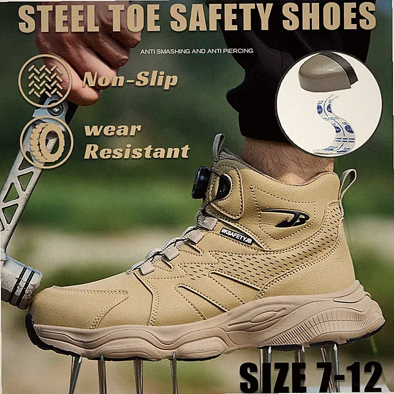Plus Size Men Steel Toe Cap Safety Shoes Rotating Buckle Breathable Work Boots