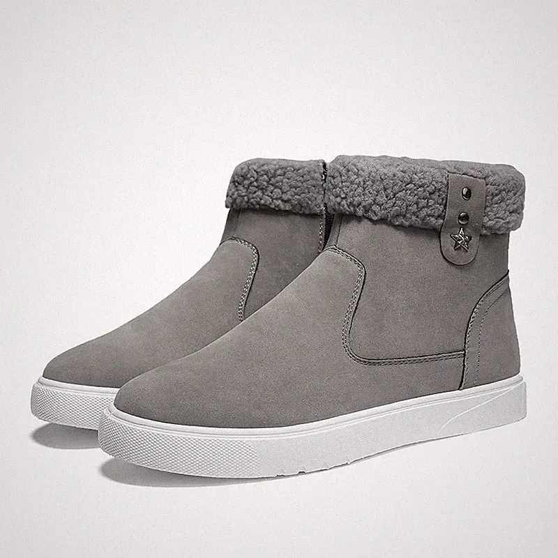 Plush Lining Side Zipper Winter Warm Outdoor Men Fur Lined Ankle Snow Boots