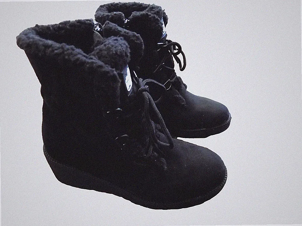 Polar Black Faux Suede Fur Lined Wedge 2.25" Heels Boots Booties 7 EUC Clean!