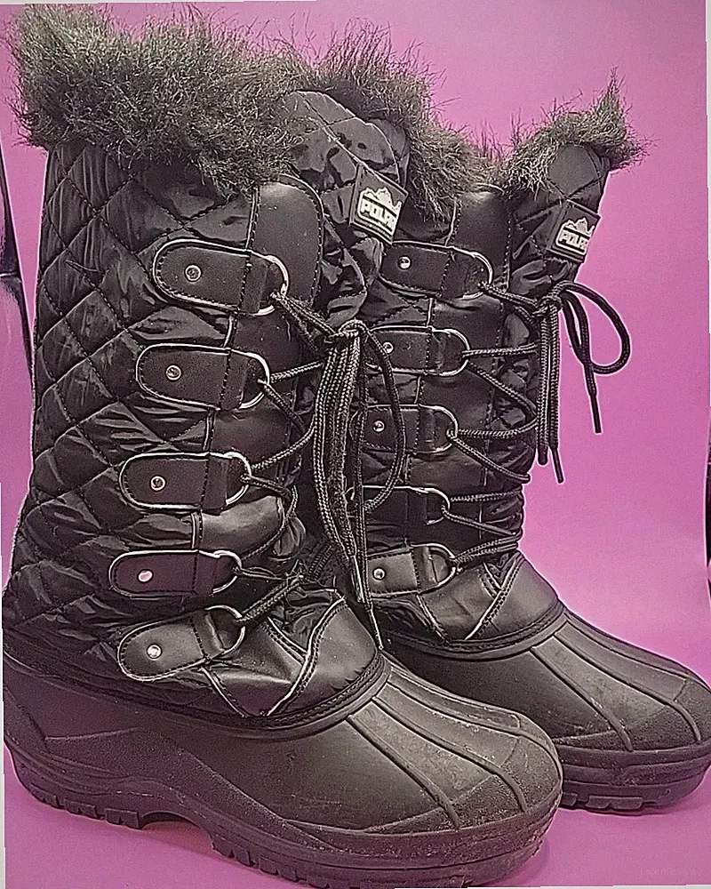 Polar Black Fur Lined Snow Boots Ladies 9.5 US
