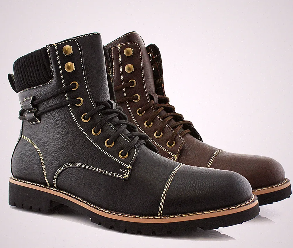 Polar Fox NICHOLAS Men's Stylish Hiking Boots Classic Cap toe Motorcycle Shoes