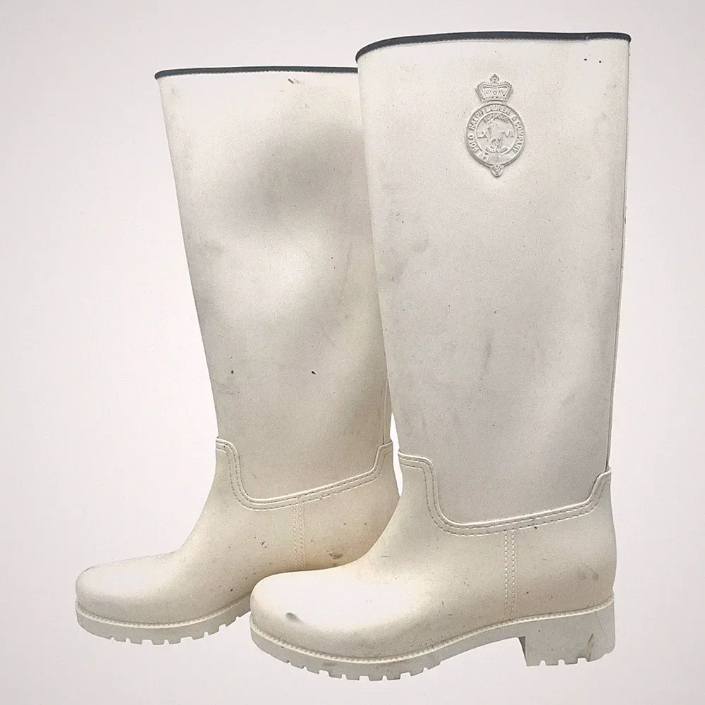 POLO RALPH LAUREN - 15" Tall Rain Boots, White Resin - US Size 9, EUR 39