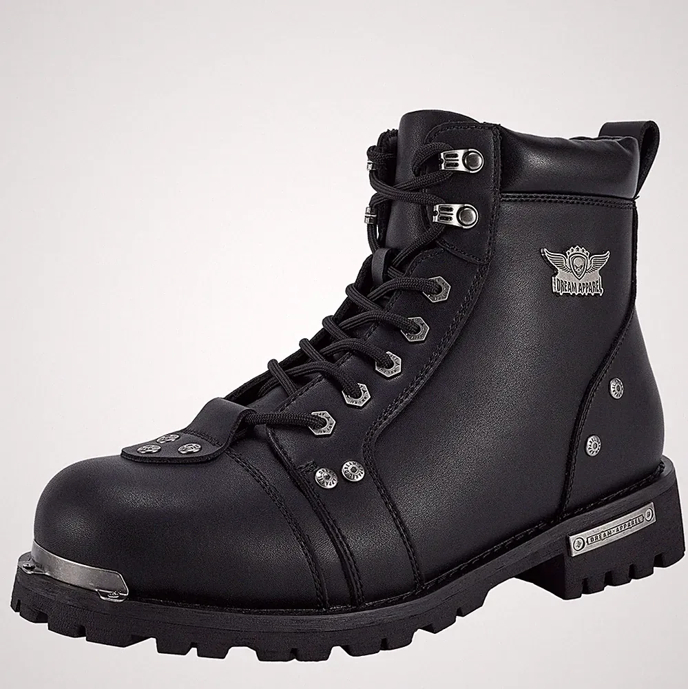 Classic Men Motorcycle Boots for Riding Lower Heel Boots Biker With Side Zipper