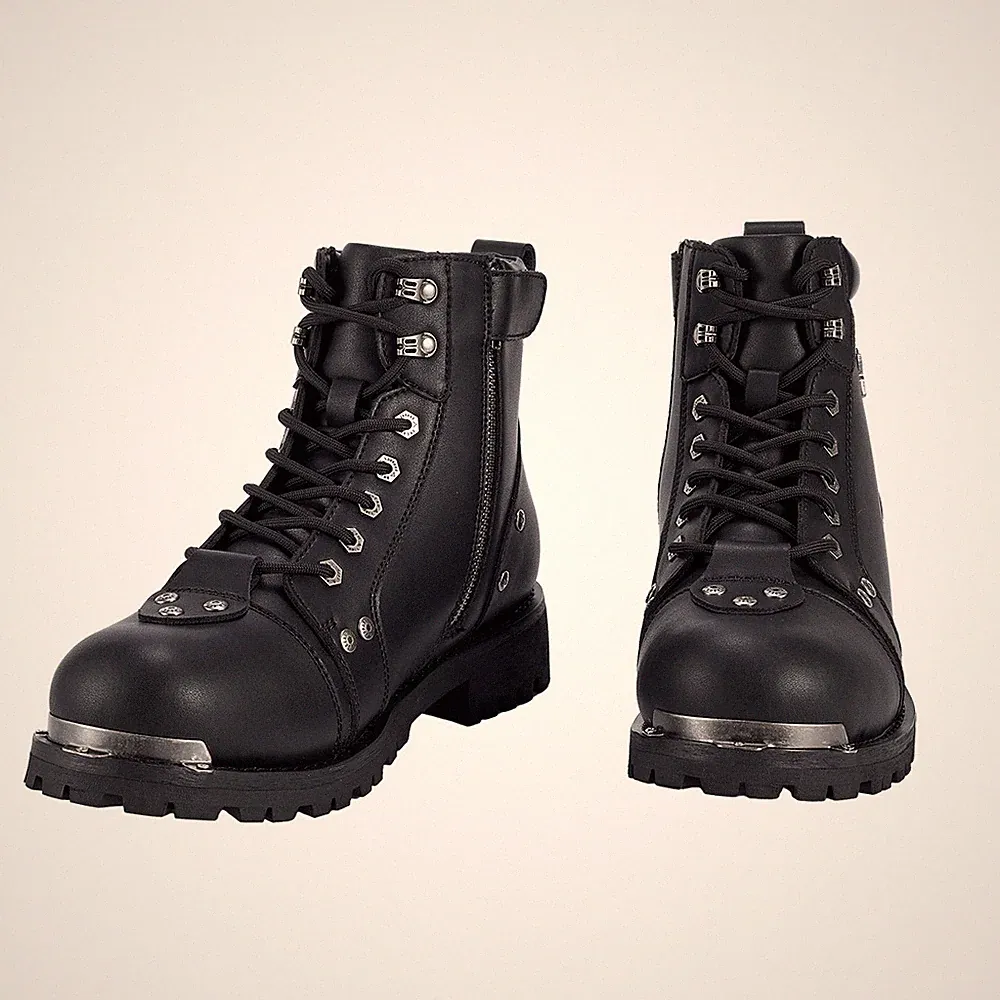 Premium Men's Black Leather Motorcycle Touring Riding & Fashion Zippered Boots