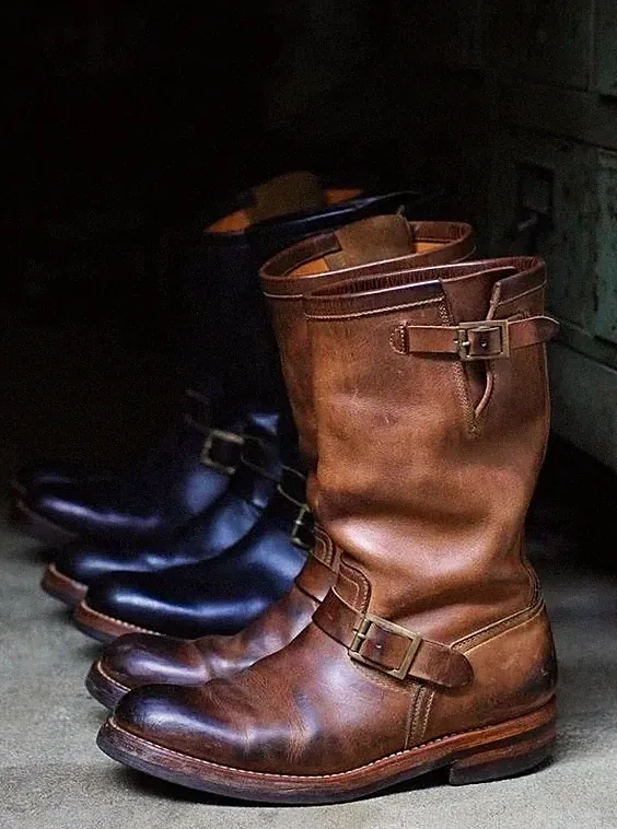 Premium Quality Men's Brown Leather Combat Boots, Engineer Motorcycle Biker Boot