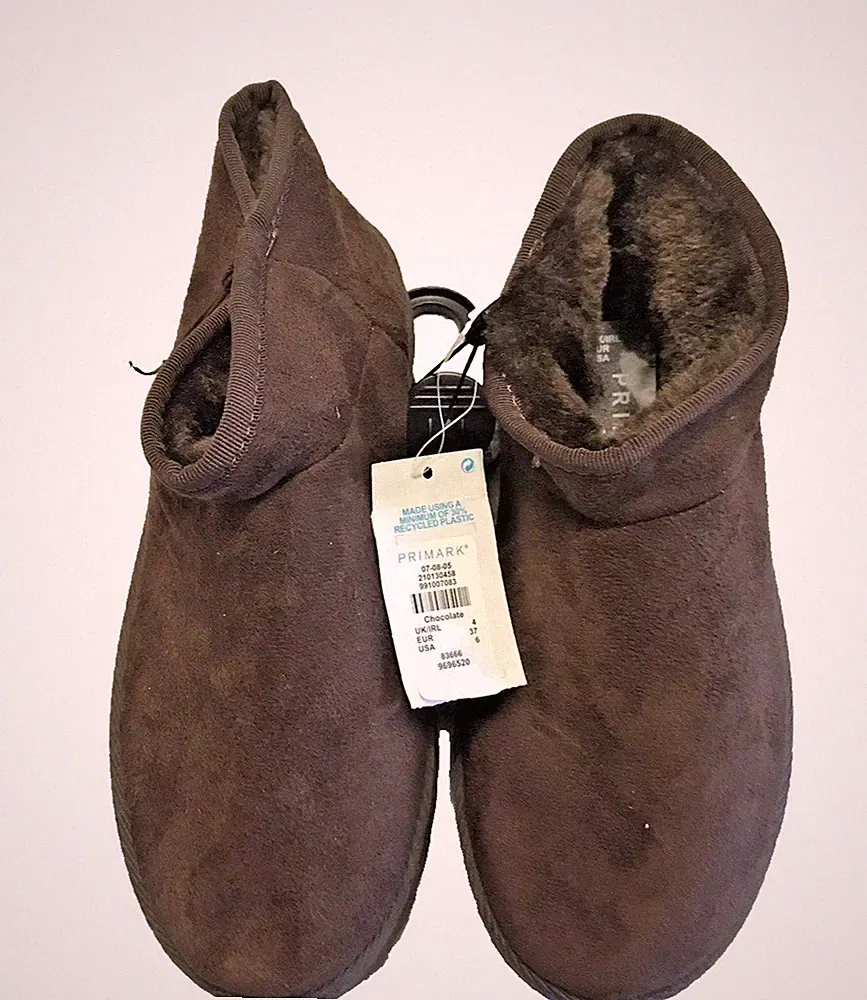 Primark Women's Shoes Size 6 Faux Fur Lined Slip On Snow Boots Low Top New