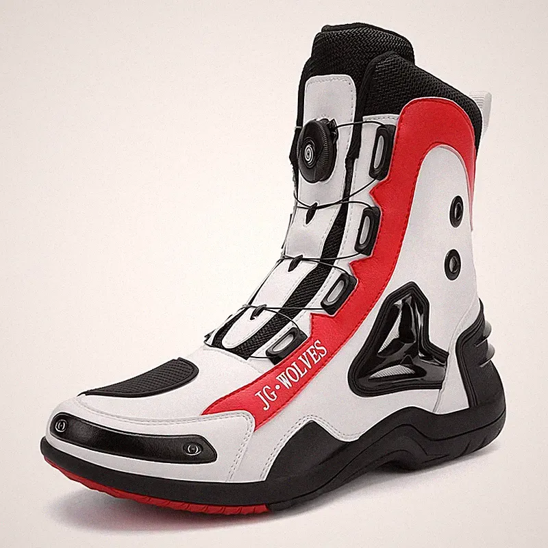 Professional Mens Motorcycle Boots Leather Quick Lacing Riding Shoes Waterproof