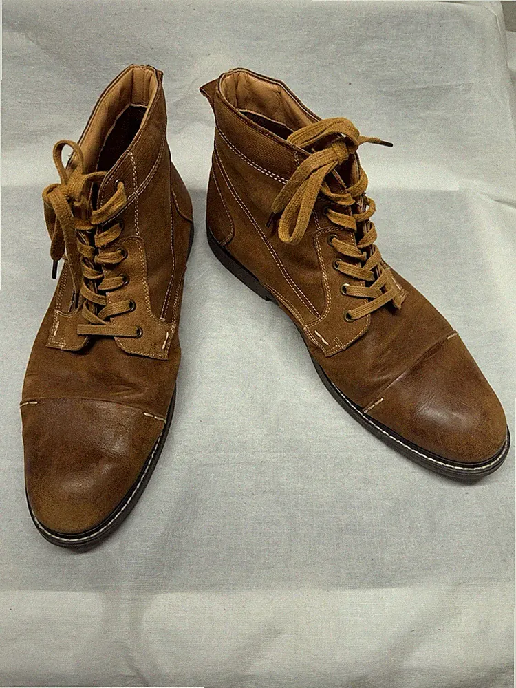 Propet Men’s Brown Leather Combat Like Boots Lace Up Low Heel Size 15M