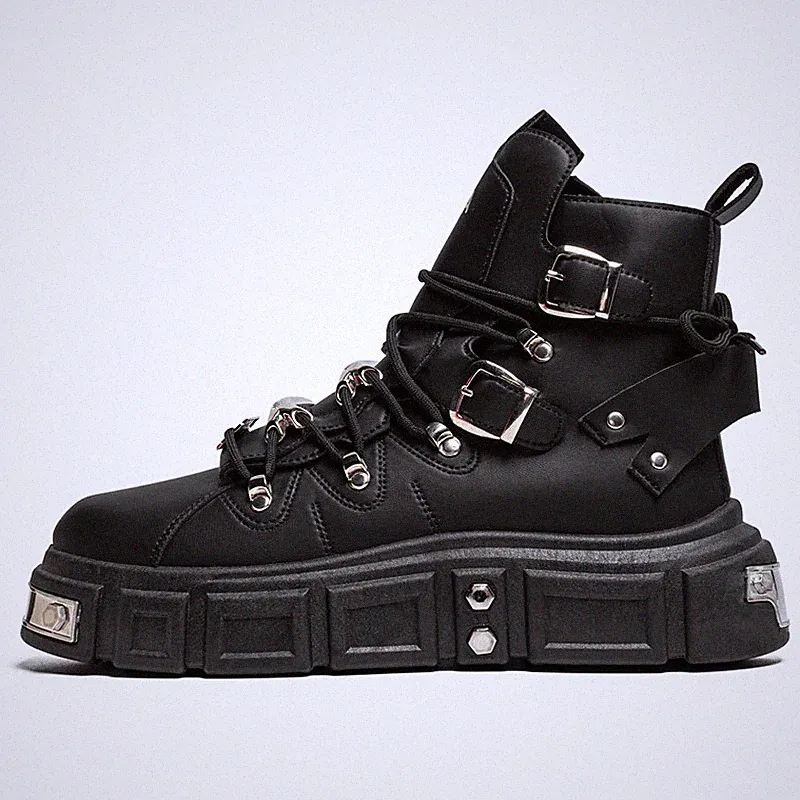 Punk Rivet Motorcycle Sneaker Men High Top Platform Ankle Boots Biker Rock Shoes