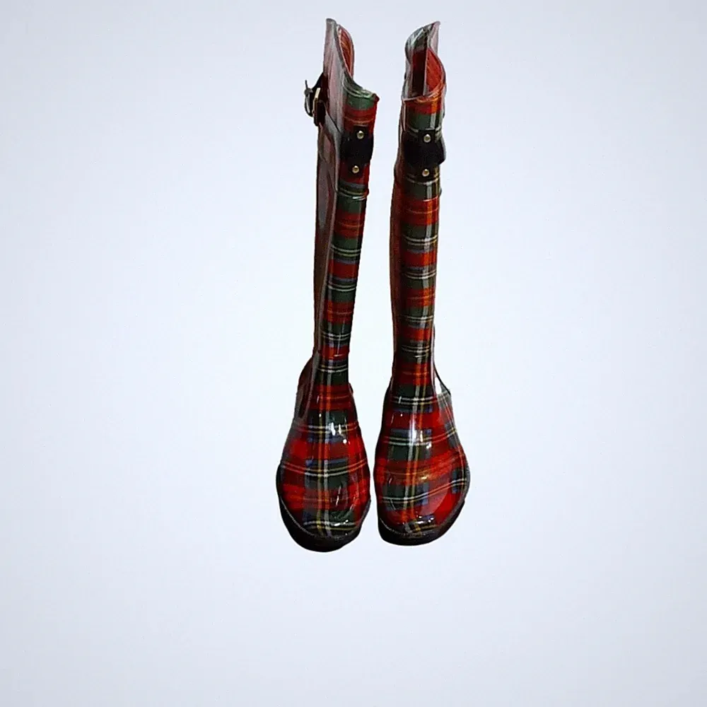 RALPH LAUREN FARM TALL PLAID PVC ROSSALYN II RAIN BOOTS SIZE 10B