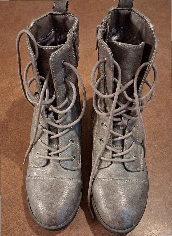 Rampage Women's 7M Charcoal Gray Lace Up Side Zip Fashion Combat Boots Altered