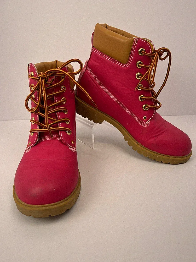 Raspberry Pink Suede High Top Work Boots By Glaze Ladies Size 8 Boho Boss Babe