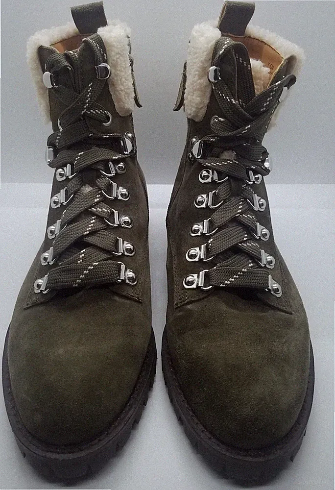 Rebecca Minkoff Hiking Boots Womens SZ 7.5M Jaylin Olive Green Suede Faux Fur