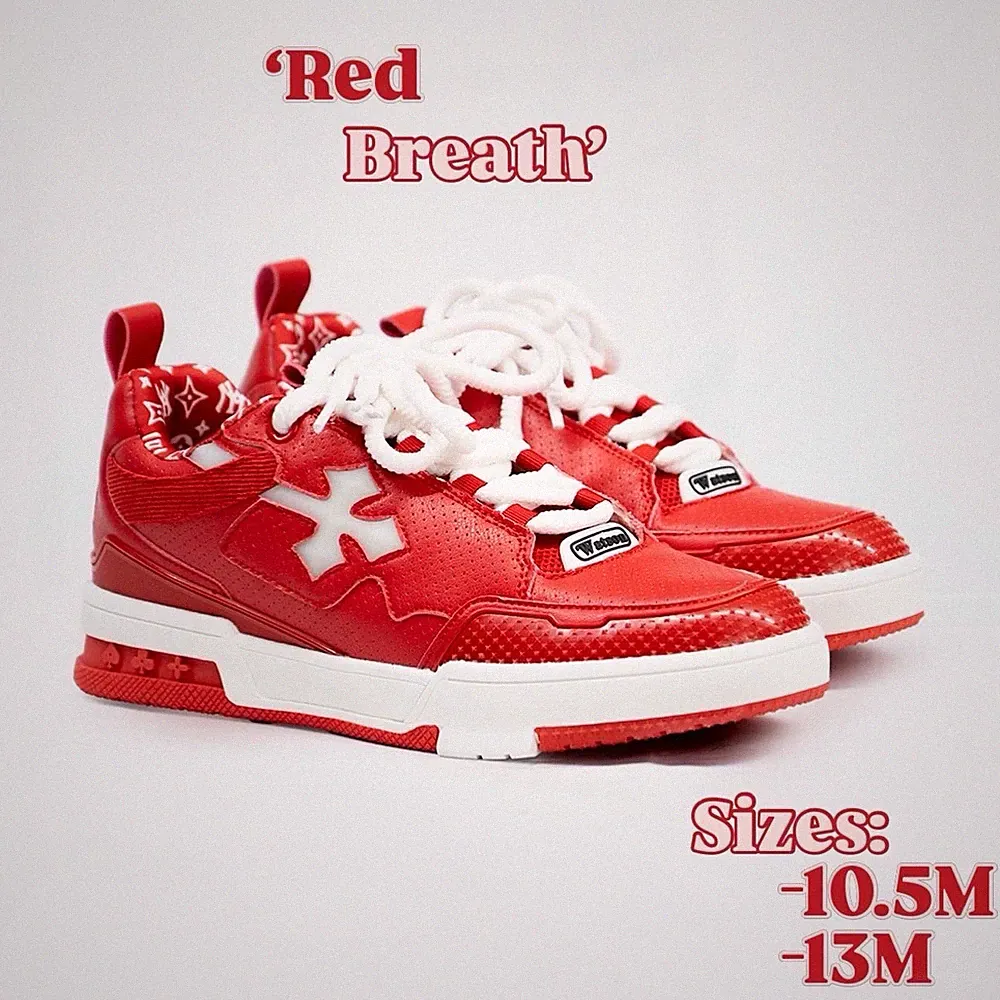 Red Breath Men's K Flip Sneakers Red White Lace Up Low Top