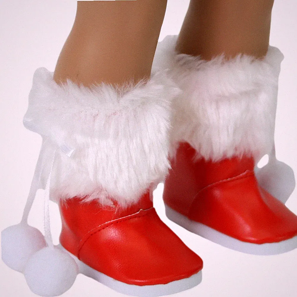 Red Fur-trimmed Snow Boots w/ Tassel 18" Doll Clothes for American Girl Dolls