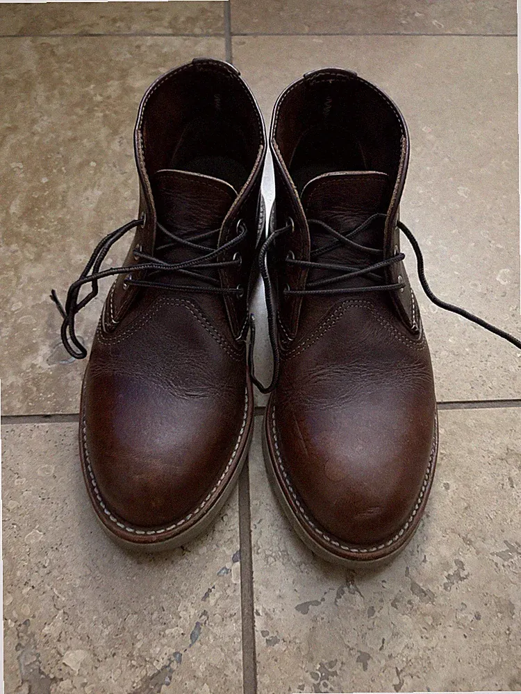 Red Wing Shoes Leather Chukka Lace-Up Ankle Boots for Men Round Toe
