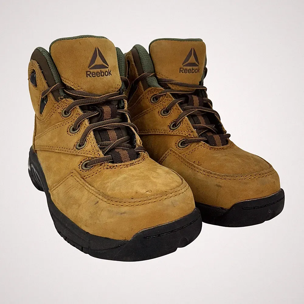 Reebok Boots Mens Size 3.5 W Brown Leather Work Ankle Lace Up Safety Toe RB4388