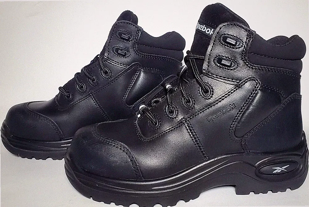 Reebok Women's Black Leather 6in Sport Boots Trainex Comp Toe, Size 7(Wide)