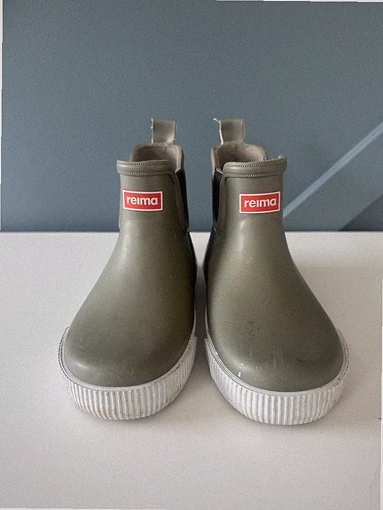 Reima Unisex Kids Rubber Ankle Rain Boots Green/White Round Toe US 10.5