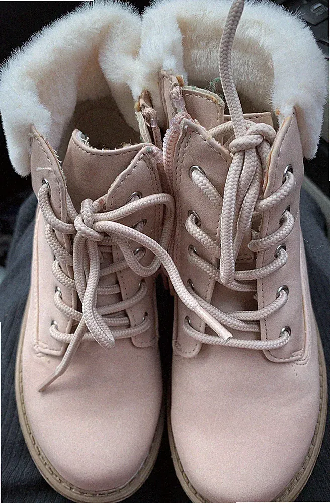 Repor Baby Toddler Girls hiking ankle boots beige leather fur top laces zip 10