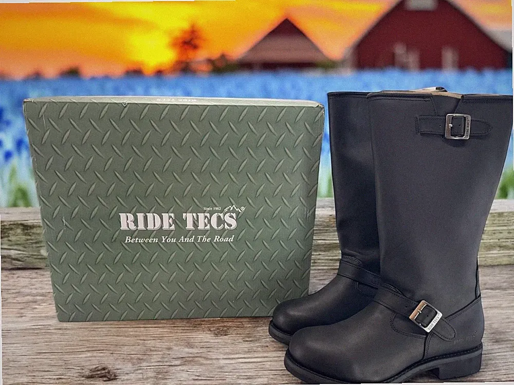 Ride Tec Mens Boots 16" Engineer Biker Leather Motorcycle Shoe 1443 Black