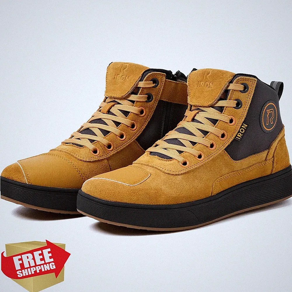 RIDEIRON Motorcycle Shoes Yellow 12 Men CE Certified Ankle Support Boots