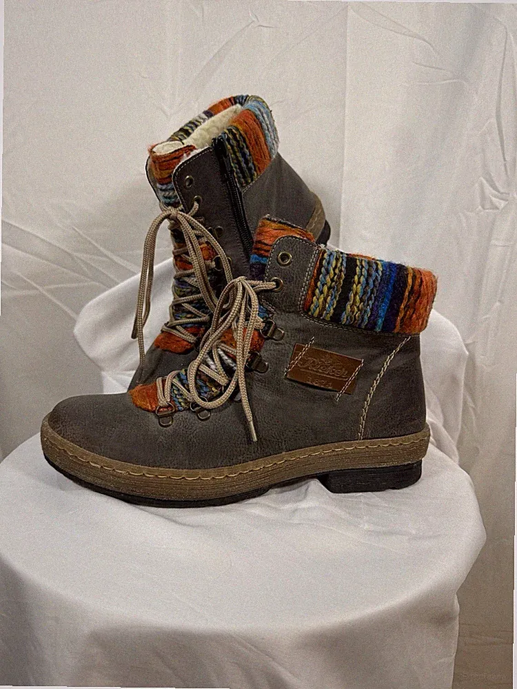 Rieker Felicitas Brown Sherpa side-Zip Ankle Boots Women EU 39/US 8 Booties used
