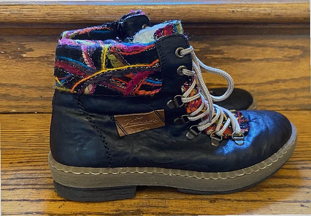 RIEKER Felicitas Vegan Black Leather Multi Color Knit Cuff US US 8 / EU 39
