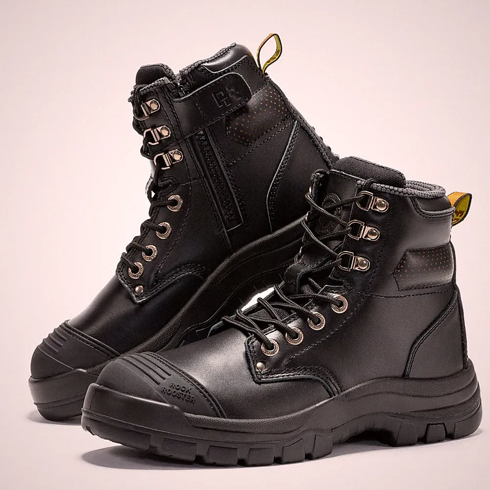 ROCKROOSTER 6'' Black Wide Steel Toe Work Boots for Men EH Shoes TPU Toe Cap