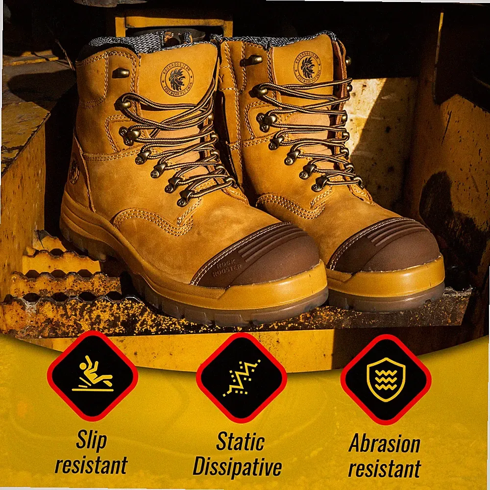 ROCKROOSTER 7 inch Steel Toe Wide Zipper Work Boots for Men, Slip On Shoes