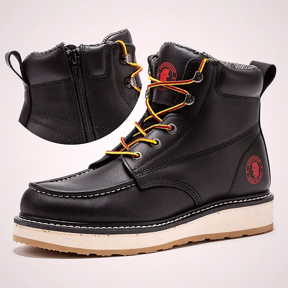 ROCKROOSTER Medium 6" Side-Zipper Wedge Boots for Men, Lightweight Soft Toe Shoe