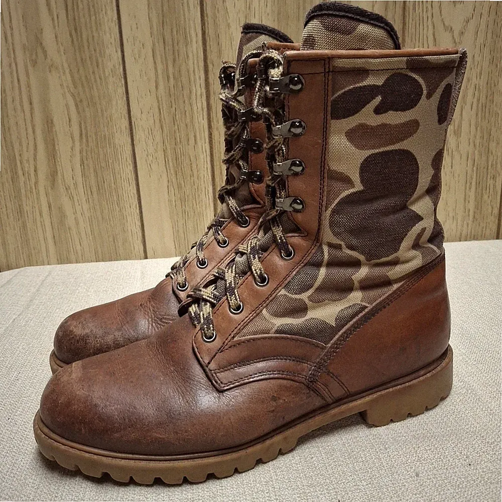 Rocky Boots Leather Camouflage Lace Up Work Boots Brown Woodland Men's 10M Camo