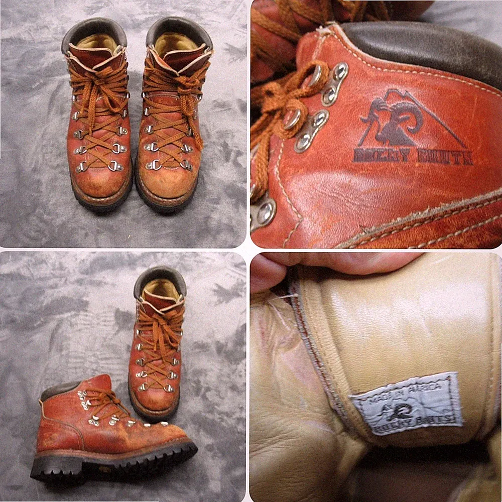 Rocky Boots Mens 8 Womens 11 Brown Leather Heavy Mountaineer Hike VTG 80s USA