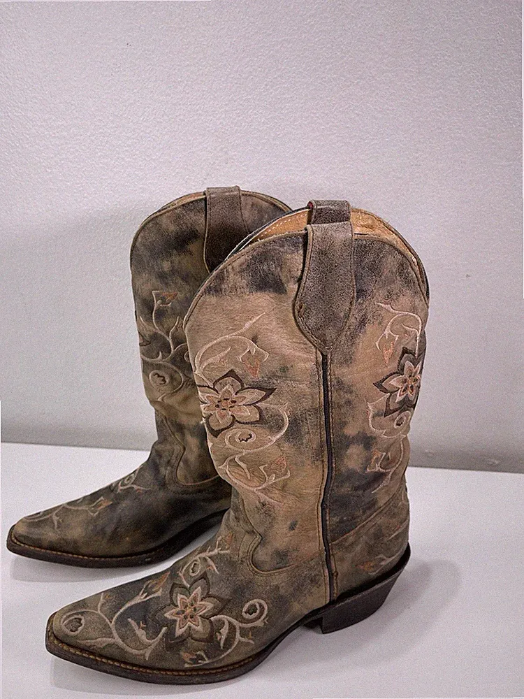 Rocky Handhewn Women 6 M Western Coastal Cowgirl Boots Leather Floral Boho Fairy