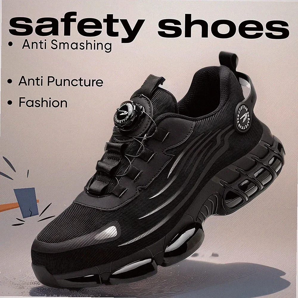 Rotary Buckle Work Safety Shoes Men's Soft Protective Breathable Steel Toe Boots