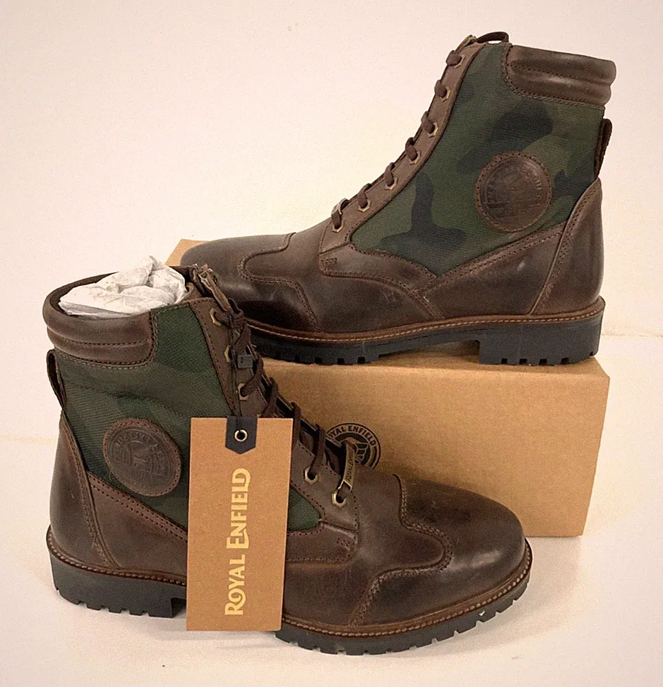 Royal Enfield Men's Stellar Brown Camo Leather Riding Boots - Size 10.5 - NEW