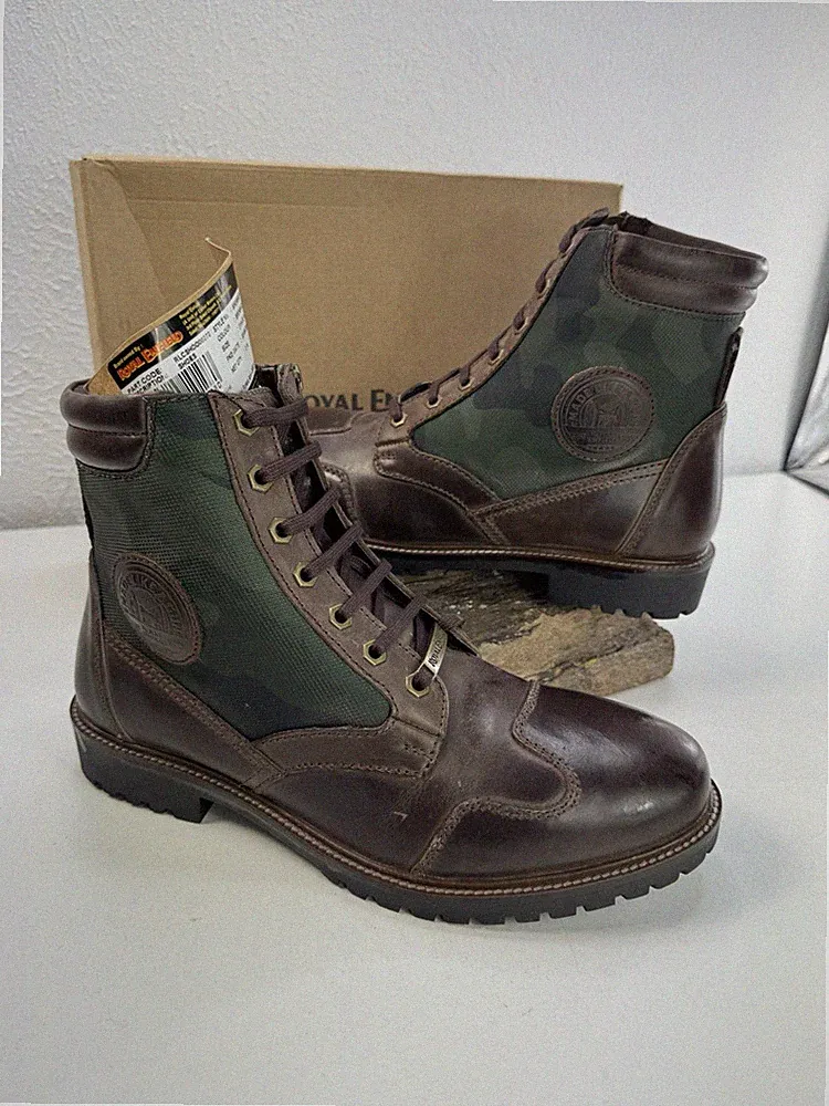 Royal Enfield Mens Stellar Brown Camo Riding Boots - Size-9UK Motorcycle Style