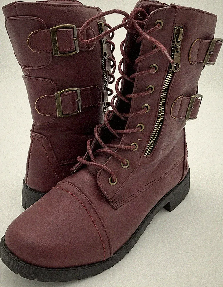 Rue21 etc! Women’s S 6-7 Brown Buckle Side Zip Moto Biker Mid Calf Boots