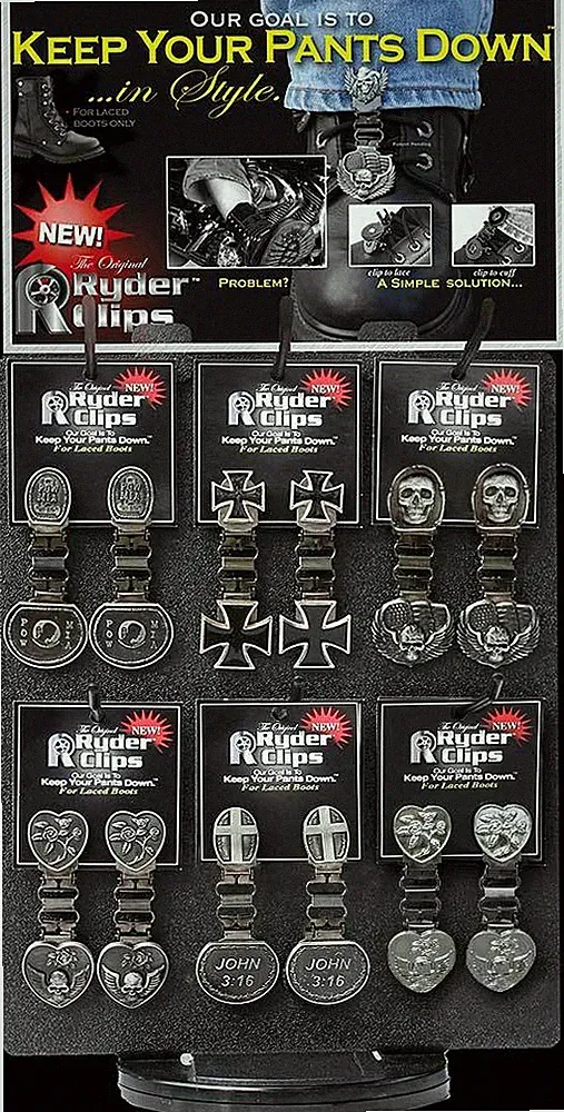 RyderClips Metal Silver Motorcycle Boot Clips laced boots -Keep your pants down!