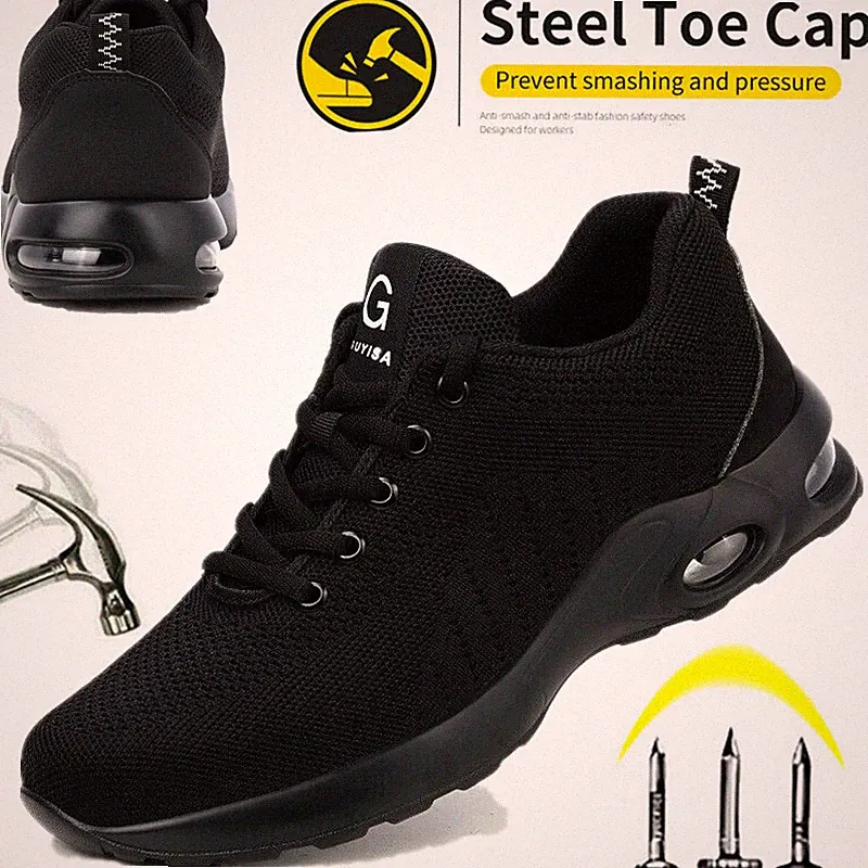 Safety Shoes Steel Toe Top Puncture Proof Work Sneakers for Men Slip Resistant