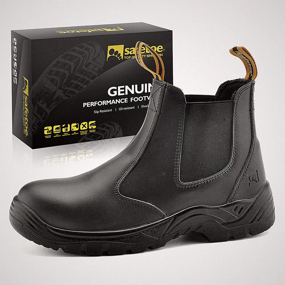 Safety Work Boots Mens Shoes Steel Toe Black Leather Water Resistant Slip on US