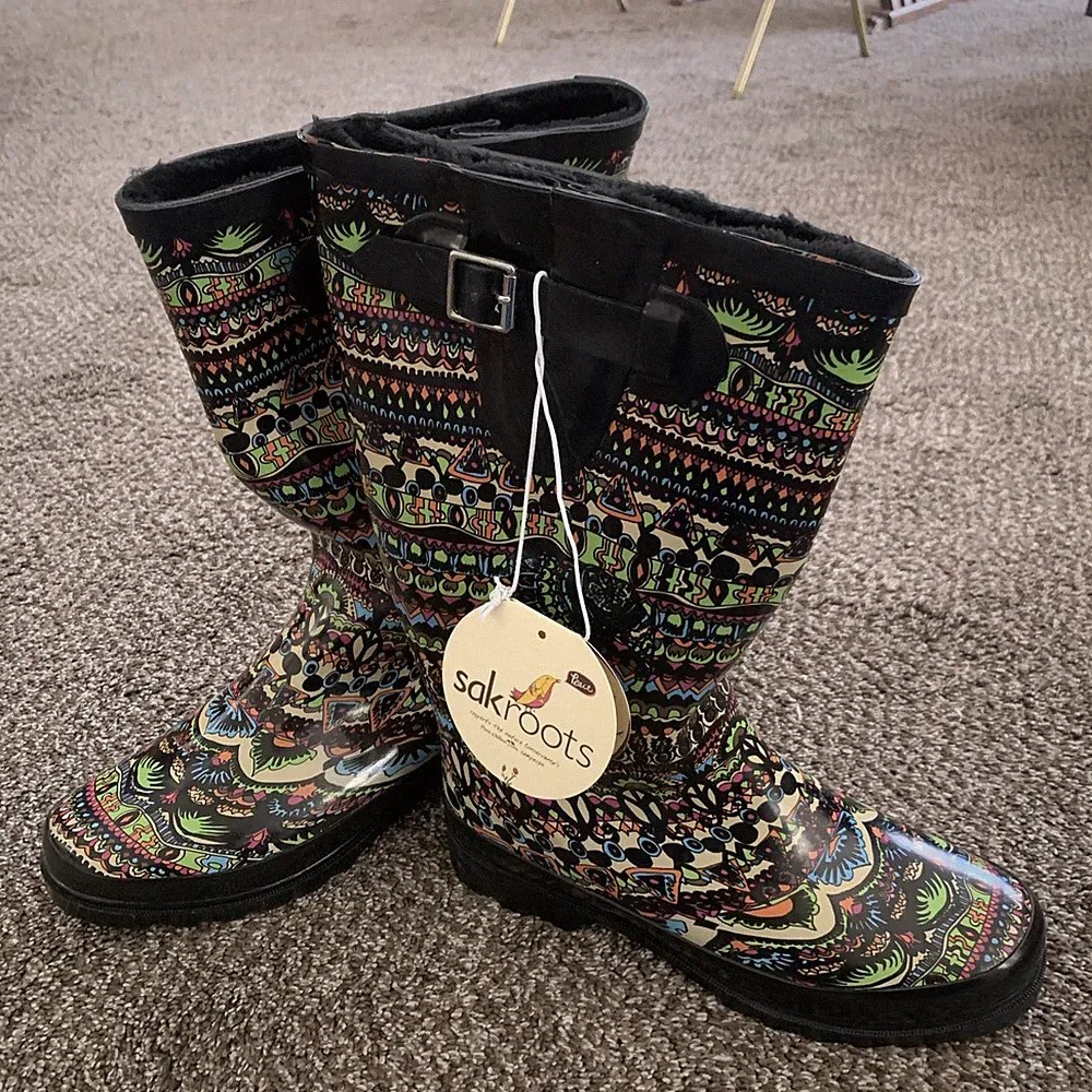 Sakroots Rain Boot for Women Waterproof TALL RUBBER RAIN BOOTS FAUX FUR LINED