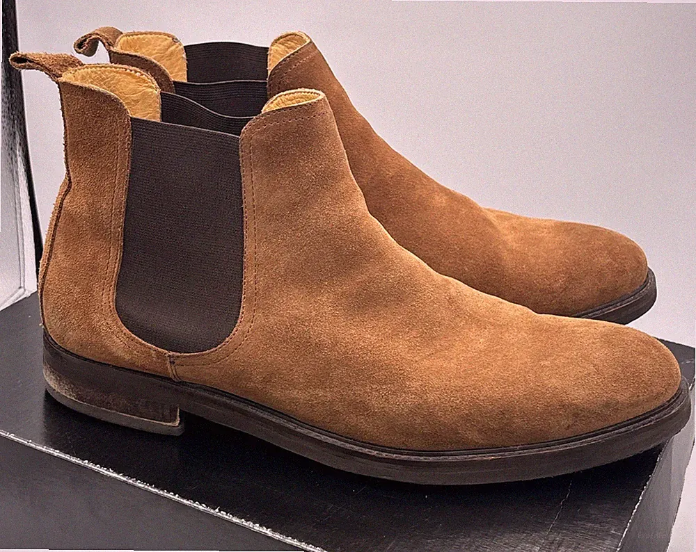Saks Fifth Avenue Brickley 16 Men's Suede Chelsea Boots Cognac Brown Size 12 M