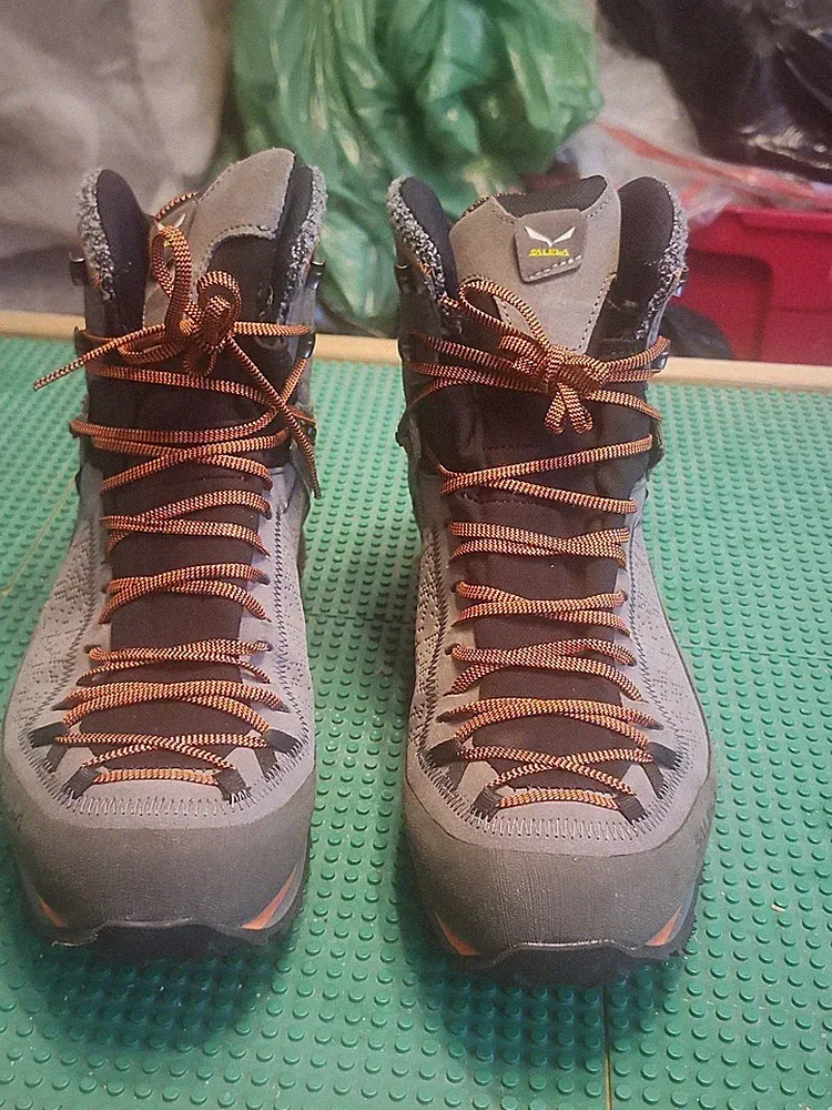 Salewa MTN Trainer 2 GTX Boots Men’s Size 10 Gray Orange Leather Wool Goretex