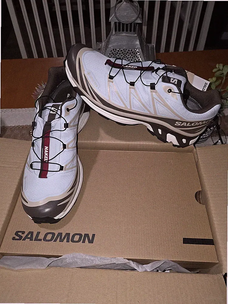Salomon Men's Hiking Shoes Light Blue Brown Quicklace System