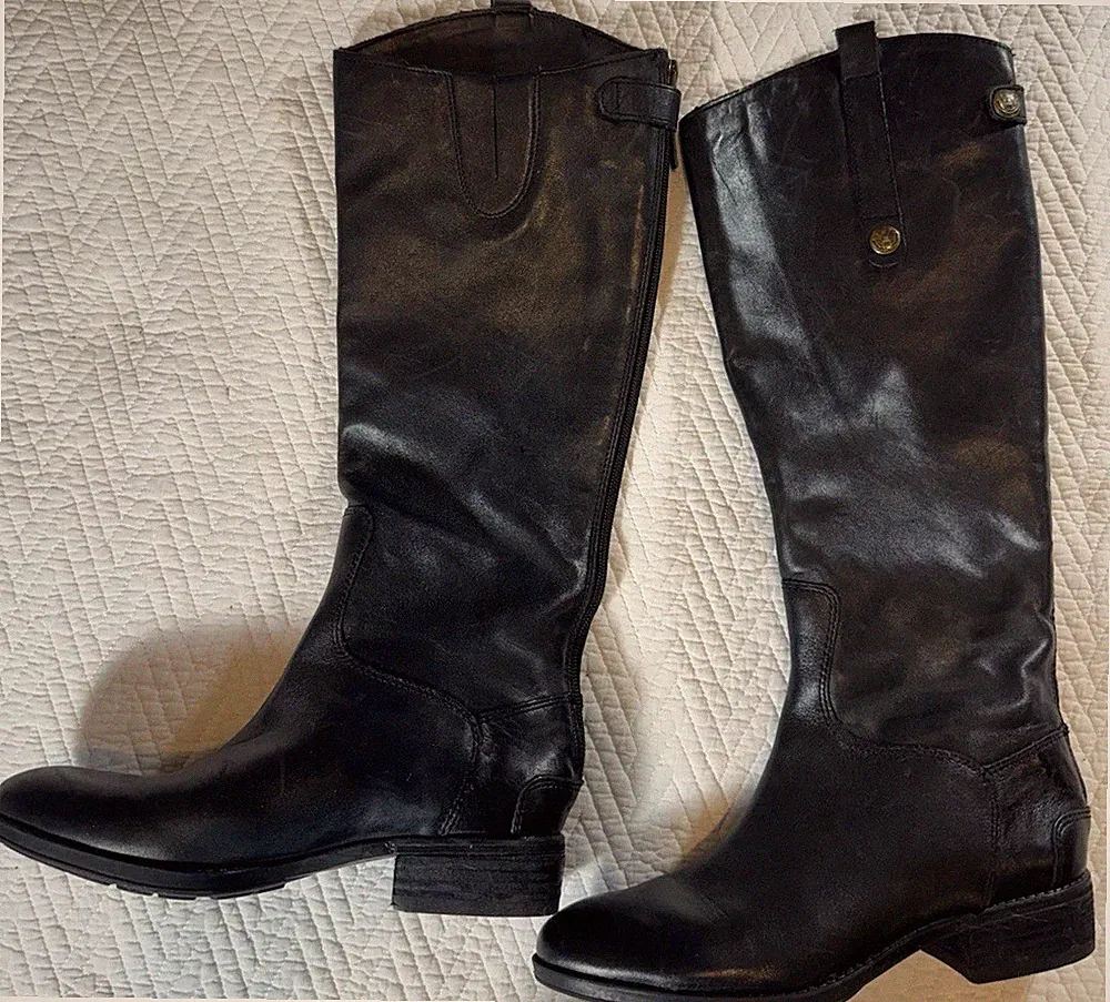 Sam Edelman Penny Black Leather Riding Boots Chic Equestrian 17" High 7M