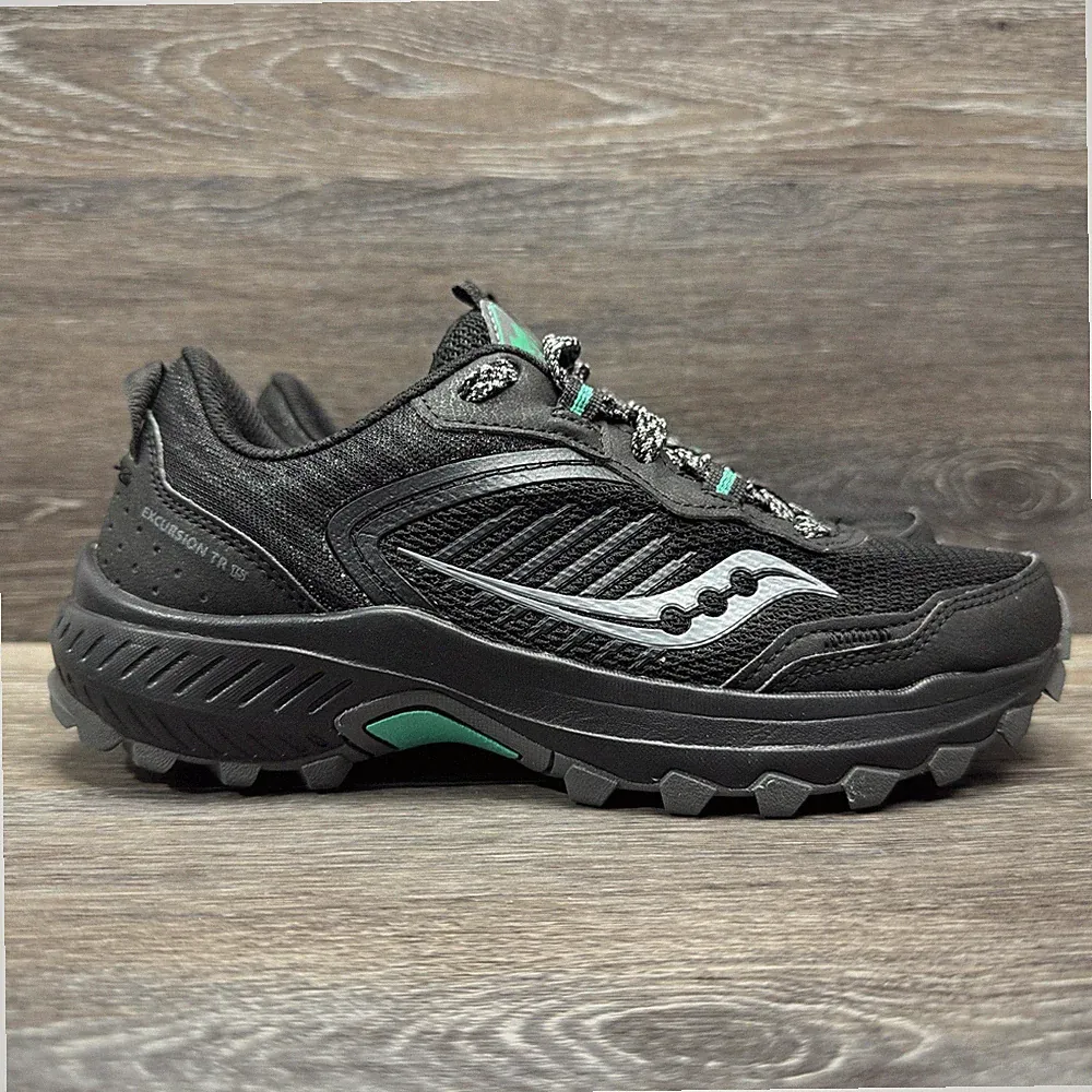 Saucony Excursion TR 15 Womens 6.5 Wide Black Silver Trail Running Hiking Shoes