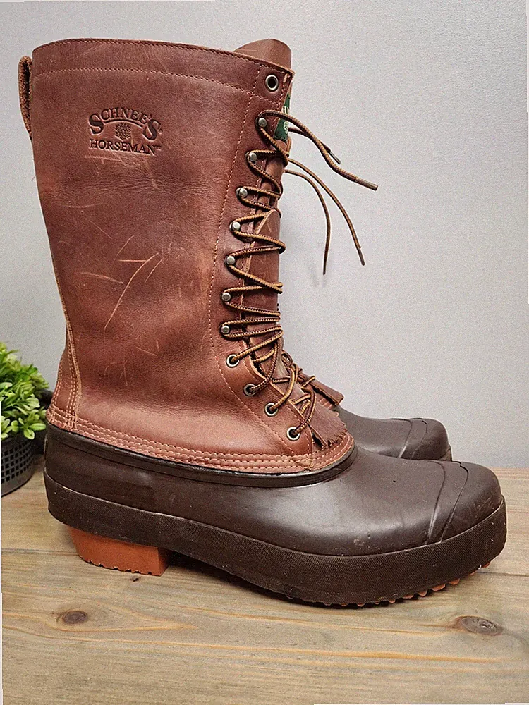 Schnees Horseman Leather Boots Size 15 Steel Shank