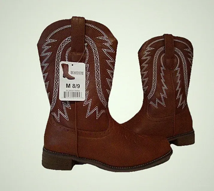Searchers Mens Size M 8/9 Brown Cowboy Biker Motorcycle Embroidered Boots